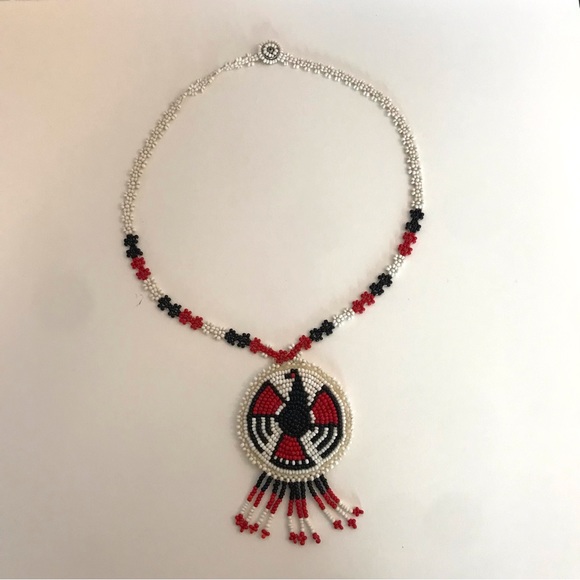 Vintage Hand Beaded Thunderbird Necklace - Picture 2 of 11